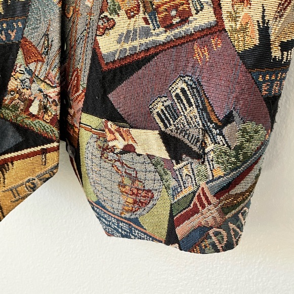 Unique vintage Paris tapestry vest with button up front and pockets vest - Picture 2 of 6